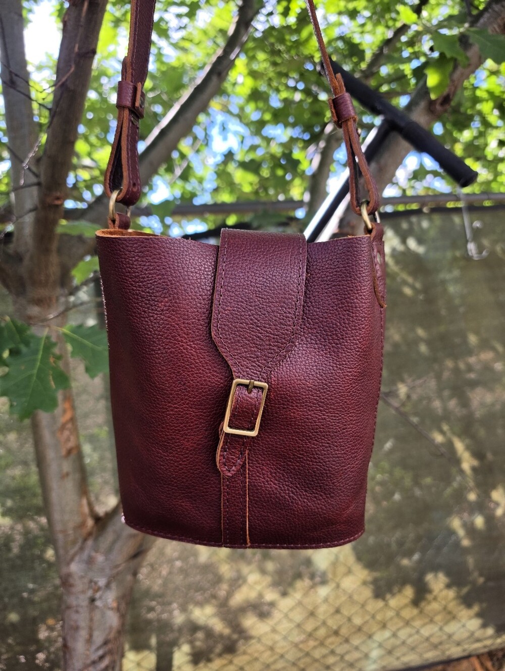 Portland Leather Goods Polly Bucket Bag Nutmeg Cottagecore Forestcore Boho-Chic - Picture 3 of 10